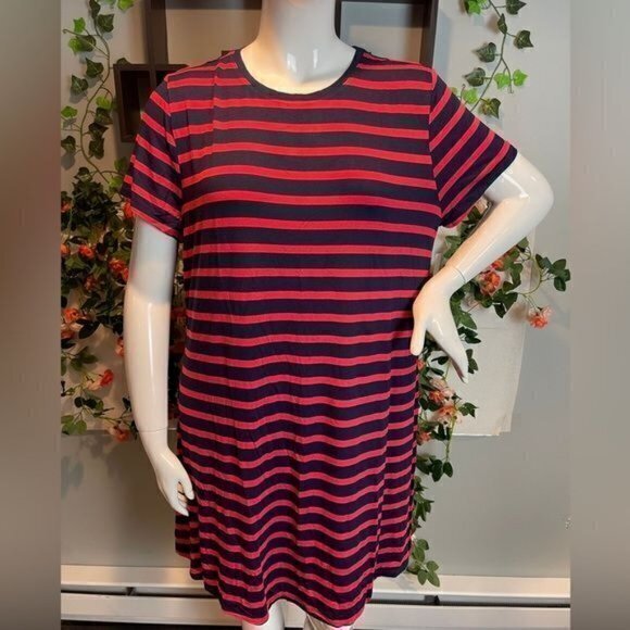 Striped Women Jersey Short sleeve Scoopneck A-line Dress Plus Size XXL RefJ003 - Picture 4 of 7